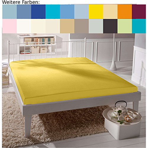 fleuresse Comfort Spannbettlaken (96 % Baumwolle, 4 % Elasthan), mit Rumdumgummizug, Ökotex Standard 100, für Matratzen bis 26 cm Höhe, 90 - 100 x 200 - 220 cm, gelb