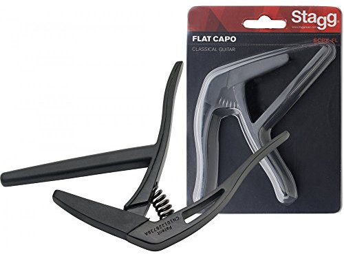 Stagg 19162 flacher Trigger Kapodaster mit Gummiauflagen für Konzertgitarre schwarz