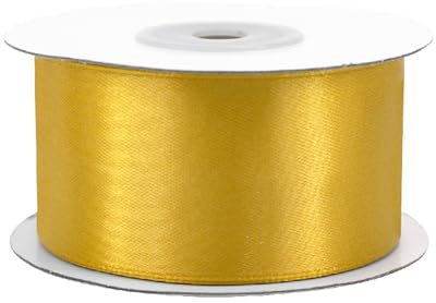 Satinband 38mm x 25m Rolle - FARBAUSWAHL in 3/6/12/18/25/38/50/75/100mm - farbecht & waschbar - Schleifenband für Hochzeit - Geschenkband zum Verpacken Dekorieren Basteln - Gold 687