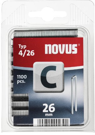 Novus Schmalrückenklammern 26 mm, 1100 Stück, Klarsicht-Verpackung, Typ C4/26, Heftmittel für Profilhölzer und Paneele