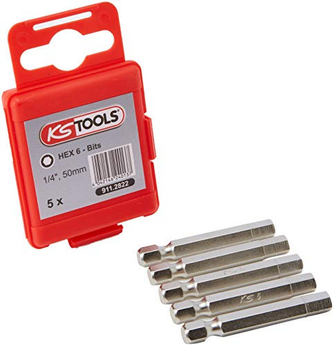 KS Tools 911.2822 1/4Punta para tornillos con encastre hexagonal, 50mm, 6mm, paquete de 5