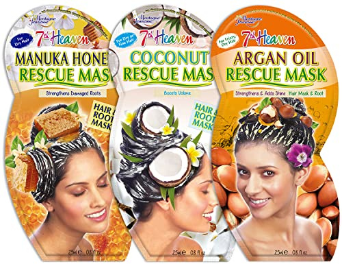 7th Heaven Hair Therapy Bundle mit Kokosnuss, Manuka Honig und Arganöl Haar rettungs masken, um das Volumen zu steigern, geschädigte Wurzeln zu stärken, 25 ml (3erPack)