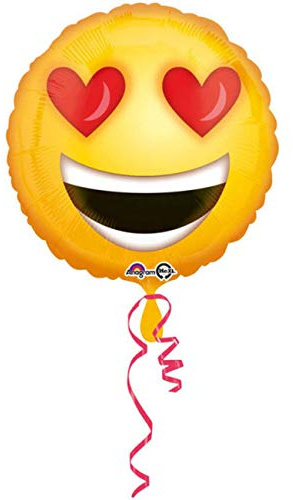 Love Emoticon Runder Smiley Folienballon mit Herzen Gelb Rot - 43 cm