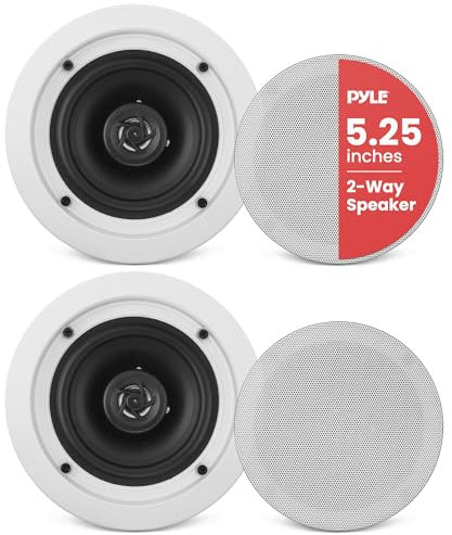 Pyle Ceiling Speakers, Wall Mounted Wireless Ceiling Speakers, 13.34cm Pair of 2-Way Midbass Woofer Speaker & 150 Watts, Flush Mount Sound, Easy Installation for Indoor/Outdoor, Kitchen, Bathroom