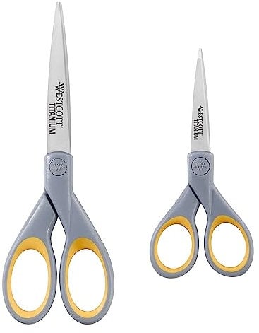 Westcott E-13824 00 Titan Nitrid Softgrip Scheren-Set, grau/gelb, 13cm (5) und 18cm (7), 2 Stück