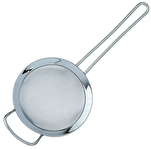 Grunwerg Colador de Malla Fina Con Borde Pulido y Mango, Plata, 10 cm de Diámetro