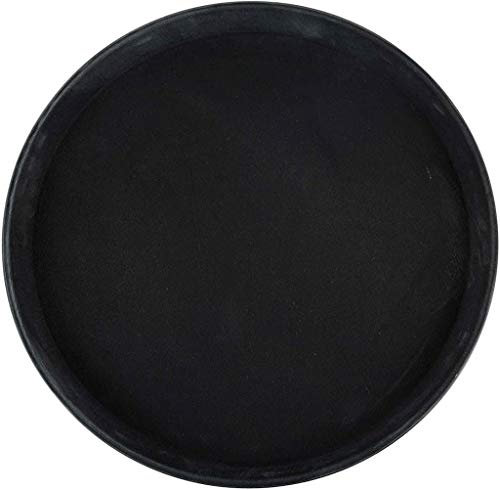 Winco, Schwarz Rundes Fiberglas-Tablett mit Rutschfester Oberfläche, 40,6 cm, Kunststoff, 15.9