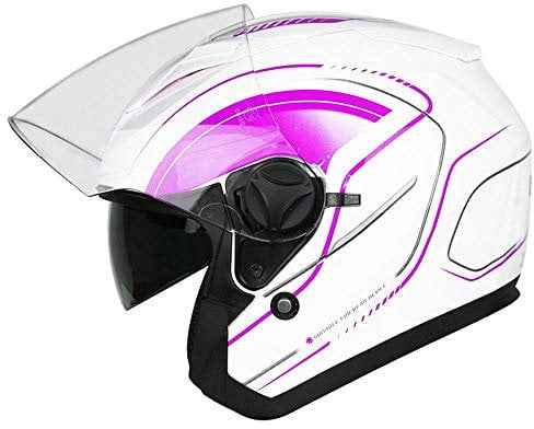 Leopard LEO-608 DOUBLE SUN VISOR Open Face Helmet SV Motorbike Motorcycle Helmet - Graphic Purple XS (53-54cm)