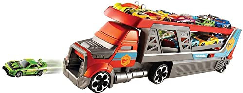 Hot Wheels Camion Transporteur de Petites Voitures et Lanceur, pour Transporter Jusque 14 Petites Voitures, Jouet pour Enfant, CDJ19 Exclusivité sur Amazon