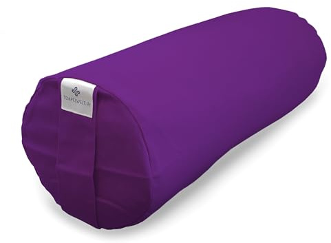 TEMPELWELT Bezug 2-teilig für Yogakissen Yogarolle 63 x 20 cm, Kissenhülle aus Baumwolle Leinen lila Inlet Natur ungefüllt, große Zenrolle Rolle Yoga Bolster