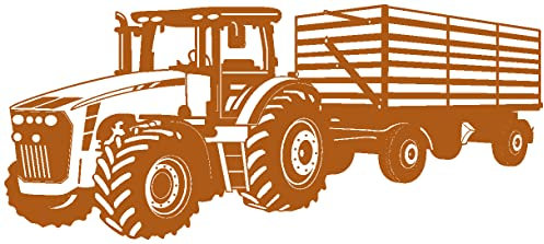 Samunshi® Wandtattoo Traktor mit Anhänger Trecker Kinderzimmer Kinder Wandaufkleber 70 x 29cm haselnuss-braun