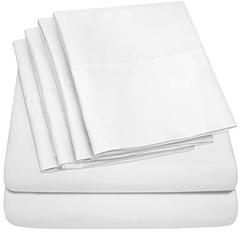 Cal King Size Bed Sheets - 6 Piece 1500 Supreme Collection Fine Brushed Microfiber Deep Pocket California King Sheet Set Bedding - 2 Extra Pillow Cases, Great Value, California King, White