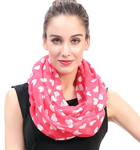 Lina & Lily Damen Loop Schal mit Herz-Motiv (Rosa & Weiß)