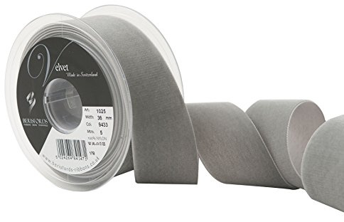 Berisfords Velvet Ribbon, Grey, 102 x 45 x 102 cm