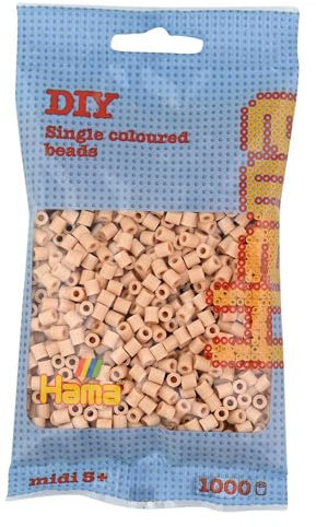 Hama Perlen 207-27 Bügelperlen Beutel mit ca. 1.000 Midi Bastelperlen mit Durchmesser 5 mm in Beige, kreativer Bastelspaß für Groß und Klein