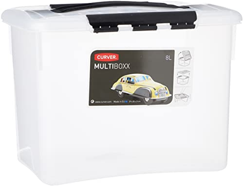 Curver 00080-741-85 Transportbox Optimabox, 8 L, transparent/silber/schwarz
