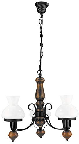 Kronleuchter Petronel matt schwarz / Nussbaum / weiß E27 3x MAX 60W
