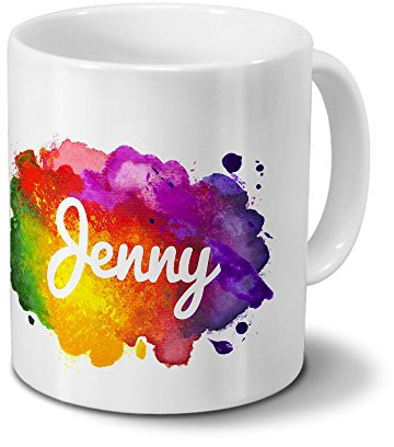 digital print Tasse mit Namen Jenny - Motiv Color Paint - Namenstasse, Kaffeebecher, Mug, Becher, Kaffeetasse - Farbe Weiß