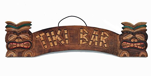 Interlifestyle Schild aus Holz in 55cm Größe mit Tiki Bar Aufschrift Holzschild Tiki Hawaii