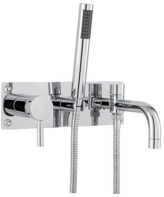 Hudson Reed PK350 Tec Lever ǀ Modern Bathroom Minimalist Wall Mount Single Lever Handle Bath Shower Mixer with Shower Kit, 150mm x 300mm, Chrome
