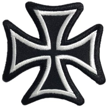 Iron Cross Patch, 7,6 cm – Weiß auf schwarzem Motorrad Malteser, zum Aufbügeln oder Aufnähen