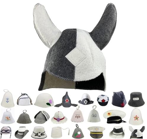GMMH® Saunahut aus Wollfilz, Saunamütze für Damen und Herren mit witzigen Motiven, Filz Kopfschutz Saunakappe Filzkappe Mütze Filzhut Hut Kappe für Sauna, Banya, Finnische Sauna (Wikinger 1514)