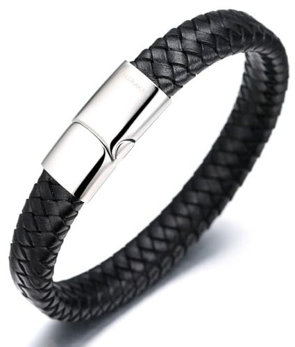 HALUKAKAH ● Solo ● Men's Genuine Leather Bracelet Classic Style Titanium Clasp with Magnets 8.46(21.5cm) with FREE Giftbox