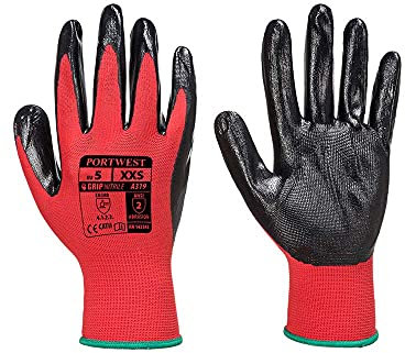 Portwest Guante De Nitrilo Flexo Grip (En Pack Expositor), Tamaño: XXL, Color: Rojo/Negro, A319R8RXXL