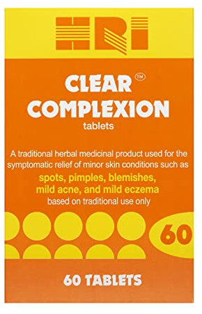HRI Clear Complexion 60 Tablets - for Symptomatic Relief of Minor Skin Conditions Such as Spots, Pimples, Blemishes, Mild Acne, Mild Eczema. 1 Pack