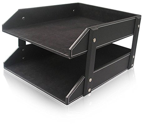 KINGFOM™ A4 2-Tier Leather Desk File Letter Tray