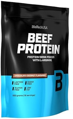 BioTechUSA Beef Protein, Formule à base de peptides de protéines hydrolysées à 87%, sans lactose ni gluten, pauvre en graisses, sans sucre, adaptée au régime paléo, 500 g, Chocolat-Coco
