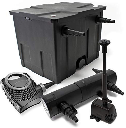 Wiltec Komplettset: CBF-350 Teichfilter bis 12000L Teichfilteranlage als Durchlauffilter, NEO10000 Teichpumpe 10000l/h 80W, CUV-236 Teichklärer UVC Klärer mit 36W, HJ-943 Springbrunnenpumpe 800l/h 16W