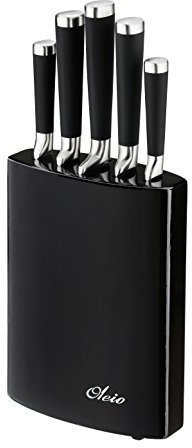 OLEIO Messerblock mit Messer set, Holzmesserblock mit glänzender Oberfläche, 5tlg Edelstahlmesser, OLEIO PROFI SCHWARZ Serie
