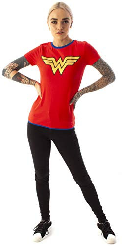 Wonder Woman DC Comics Metallic Gold Logo Rouge Superhero T-Shirt de la Femme