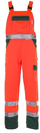 Planam 2028052 Warnschutz Latzhose, Orange/Grün, Größe 52