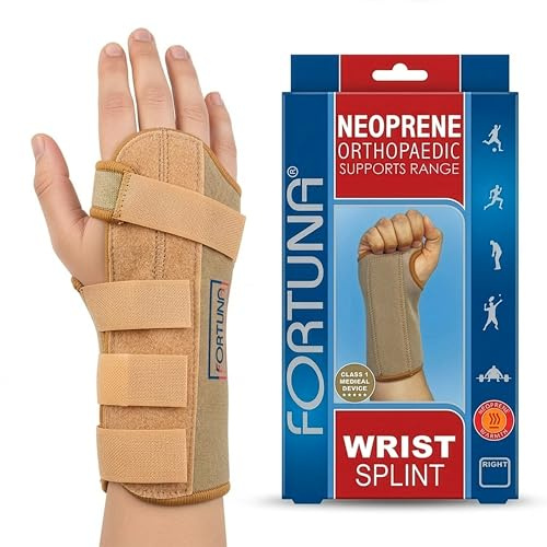 Fortuna Neoprene Wrist Splint Brace – Carpal Tunnel Wrist Support for Arthritis, Tendonitis, Sprains & Injury Relief – Orthopaedic Hand Splint for Right Wrist (Small/Right)