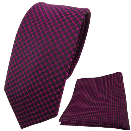 TigerTie - schmale Designer Krawatte Designer Einstecktuch in magenta fuchsia schwarz gemustert