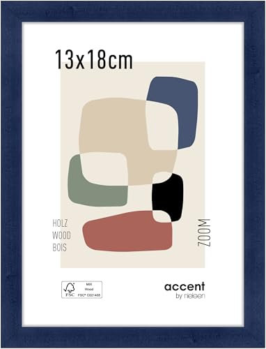 accent by nielsen Bilderrahmen, 13 x 18 cm, Holz, Blau, Fotorahmen zum Auftstellen und Aufhängen im Hoch- & Querformat, Echtglas, Zoom