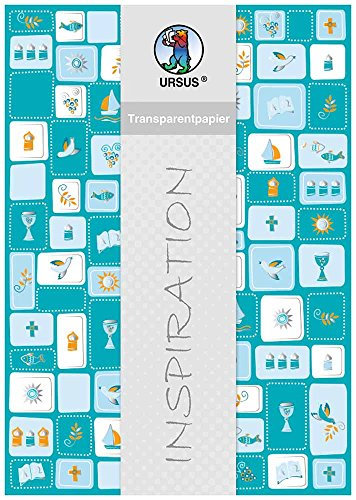Ursus 76544601 - Transparentpapier Glory, petrol, Vierecke, DIN A4, 115 g/qm, 5 Blatt, einseitig bedruckt, Vorderseite mit Heißfolie in silber veredelt, mit Banderole
