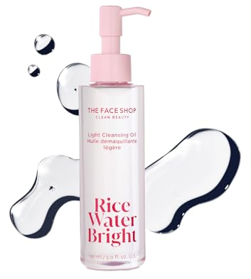 The Face Shop Rice Water Bright Light Facial Cleansing Oil, Daily Makeup Remover, Oil Cleanser, Vegan, Korean Skin Care with Jojoba Oil, Face Pore Cleanser, 150ml