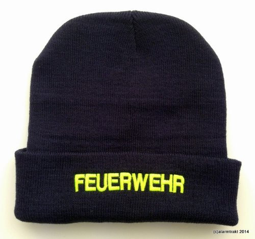 FEUERWEHR MÜTZE in Navy -blau mit Stick: Feuerwehr, in neongelb
