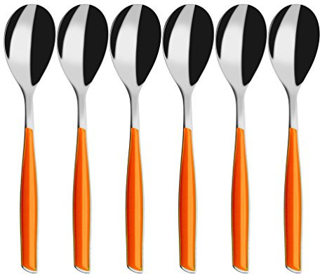 BUGATTI, Glamour, Set 6 Cucchiaini da caffè in Acciaio Inox 18/10, Stampaggio PRO-Tech System (Arancione)