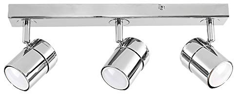 MiniSun | Modern 3 Way Polished Chrome Straight Bar Ceiling Spotlight | Ceiling Spots, Home Décor Essential | Includes 3X 5W LED GU10 Light Bulb with 6500K Colour Temperature | Mains Wired