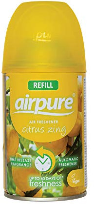 AIRPURE Air-O-Matic Air Freshener Refill, 250ml, Automatic Spray Fragrance for Home, Office, Kitchens and Anywhere for a Burst of Fresh Scent - Citrus ZING Fragrance