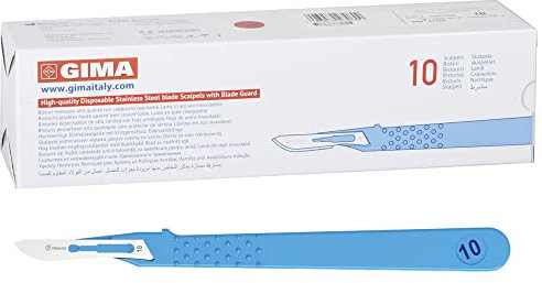 GIMA - Bisturi in acciaio inossidabile, Manico in ABS, Sterili e Monouso, Standard, Misura n. 10, 10 Bisturi Singolarmente Confezionati