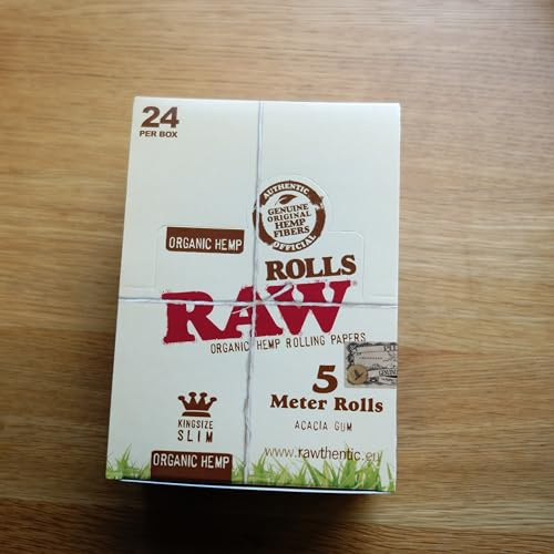 RAW ORGANIC Rolls Slim 5 Meter Länge Ungebleichte Hanfblättchen 5 Boxen (120x Rolls)