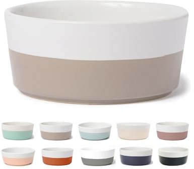 Waggo Dipper Ceramic Dog Bowl for Small and Large Breeds - Heavy and Durable Pet Bowl and Water Bowl Dishwasher Safe Modern (Vintage Grey, Small)