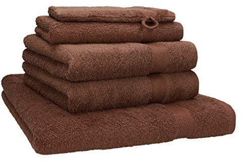Betz Premium Frottier Handtuch-Set 5-teilig - 1x Liegetücher - 2X Handtücher - 1x Gästetücher - 1x Waschhandschuh - nuss