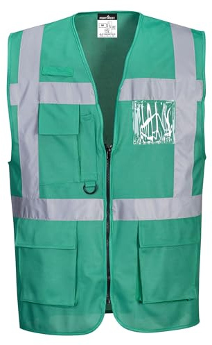 Portwest F476 Iona Exekutiv Weste Telefon-und Stifttasche Schmale Passform | Flaschengrün, XL, EN 17353 Typ B3, 100% Polyester, Baumwolle, Neuer ID-Karten-Halter, Klettverschluss