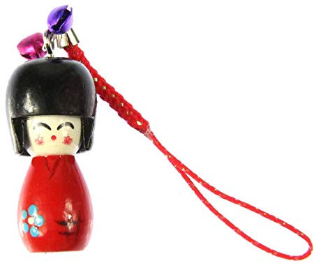 Miniblings Puppe Geisha Asien Handyanhänger Anhänger asiatische Puppe rot KOKESHI- Handmade Modeschmuck I Anhänger Handyschmuck Schlüsselanhänger
